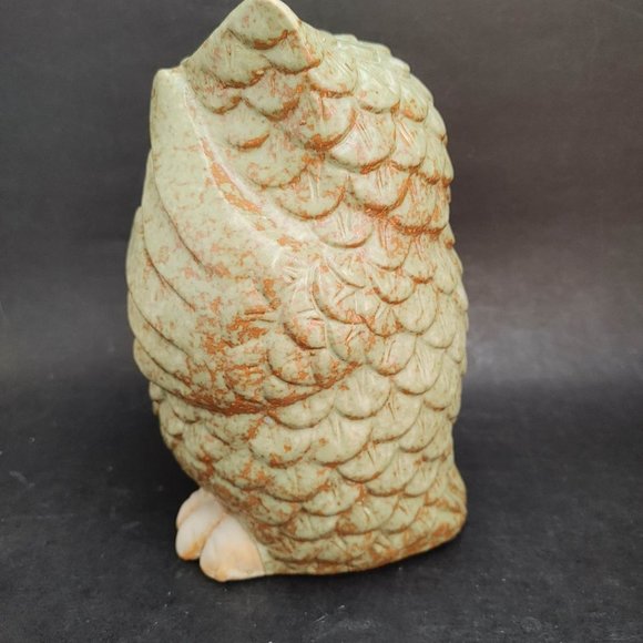 Bashful Owl Figure Ceramic Green w/ Brown Retro Whimsical Peek-A-Boo - Picture 5 of 9
